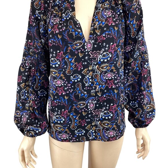 Marie Oliver Black Silk Top Size XS Xsmall Lennon Blouse Mystic Art Abstract Ruf - Picture 5 of 9